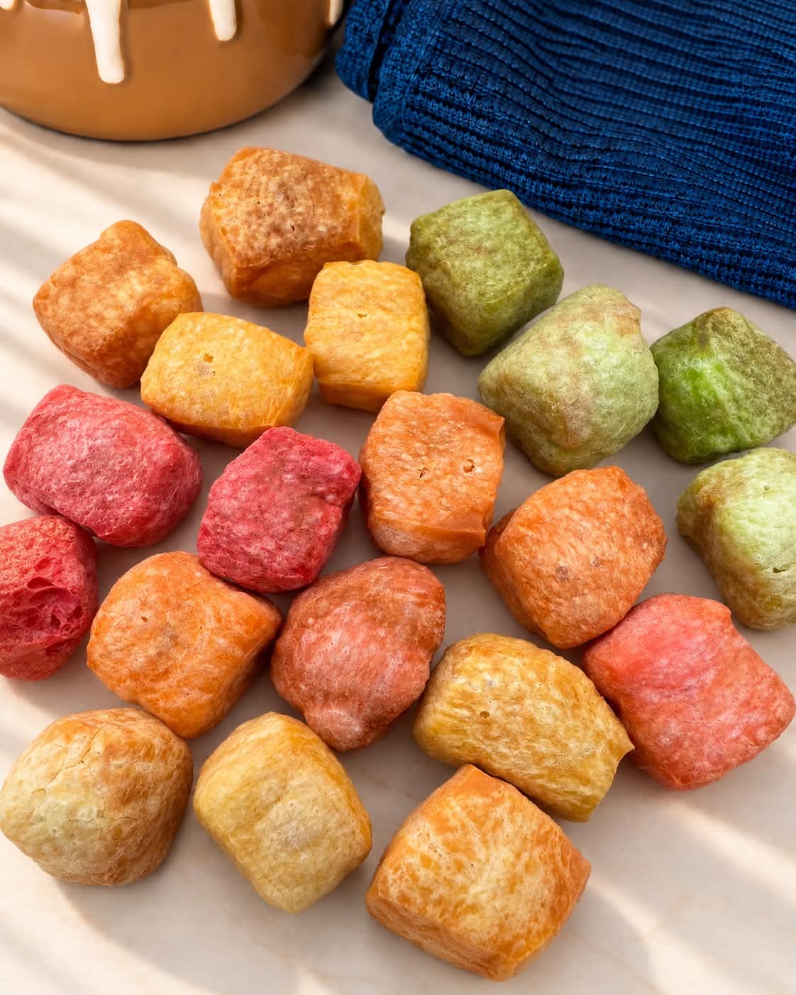 An assortment of colourful natural dog treats