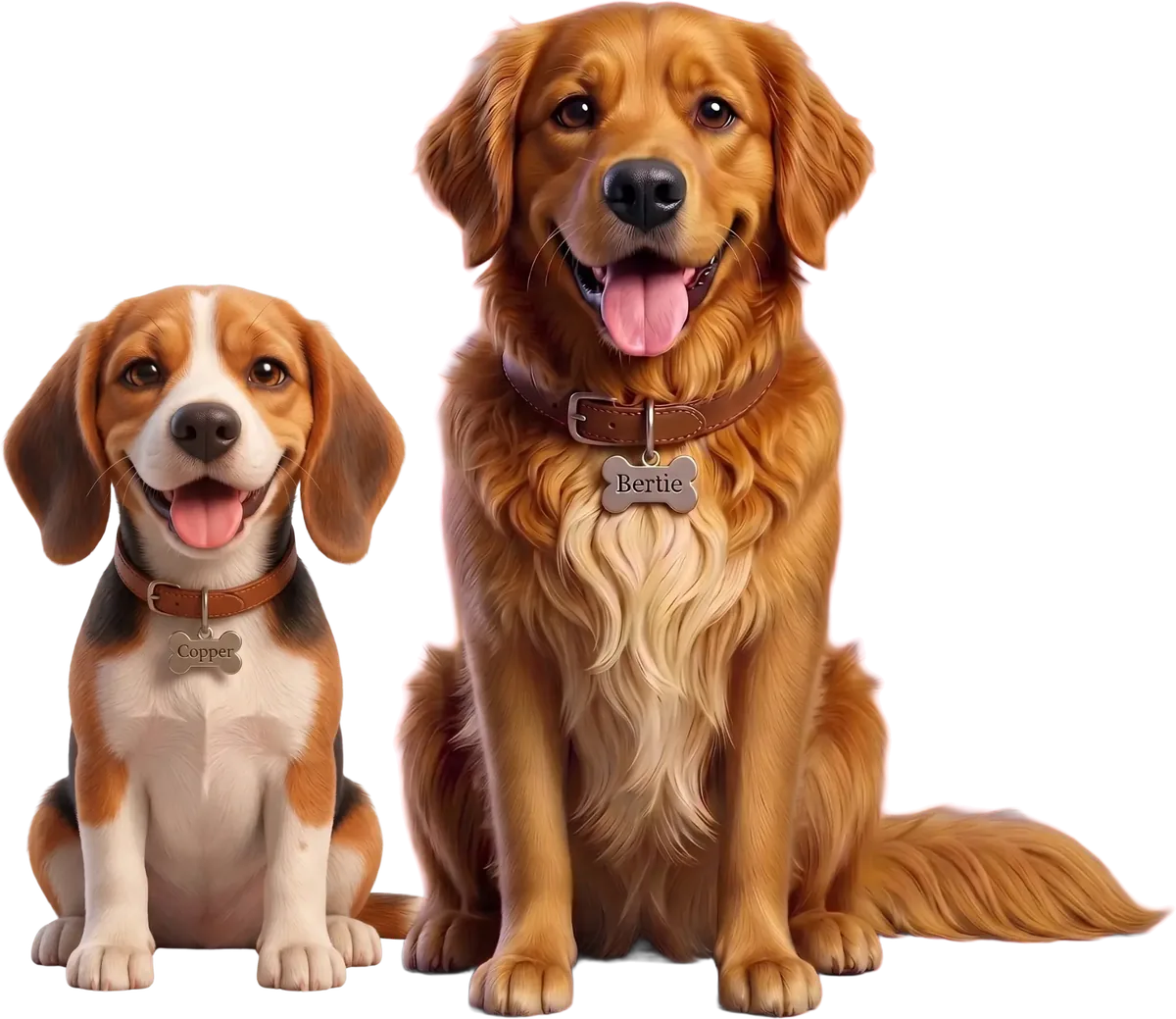 Bertie the golden retriever and Copper the beagle sitting together
